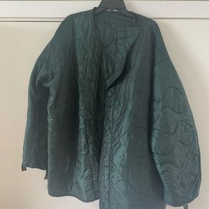 Iridescent emerald quilted oversize liner jacket